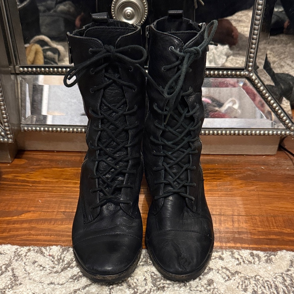 Combat boot leather black size 7